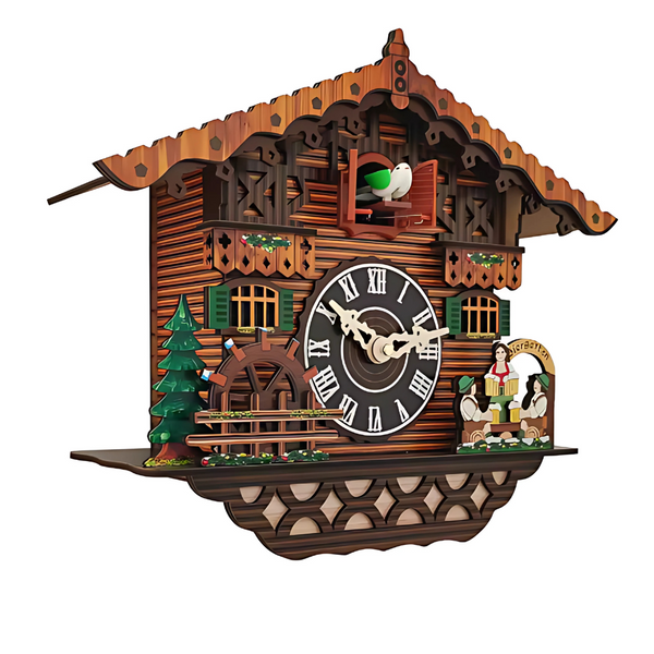 Wooden cuckoo wall clock with classic birdhouse design, hourly bird chime, natural wood finish, and easy-to-read display – charming decorative clock for kids' rooms, play areas, or rustic living spaces