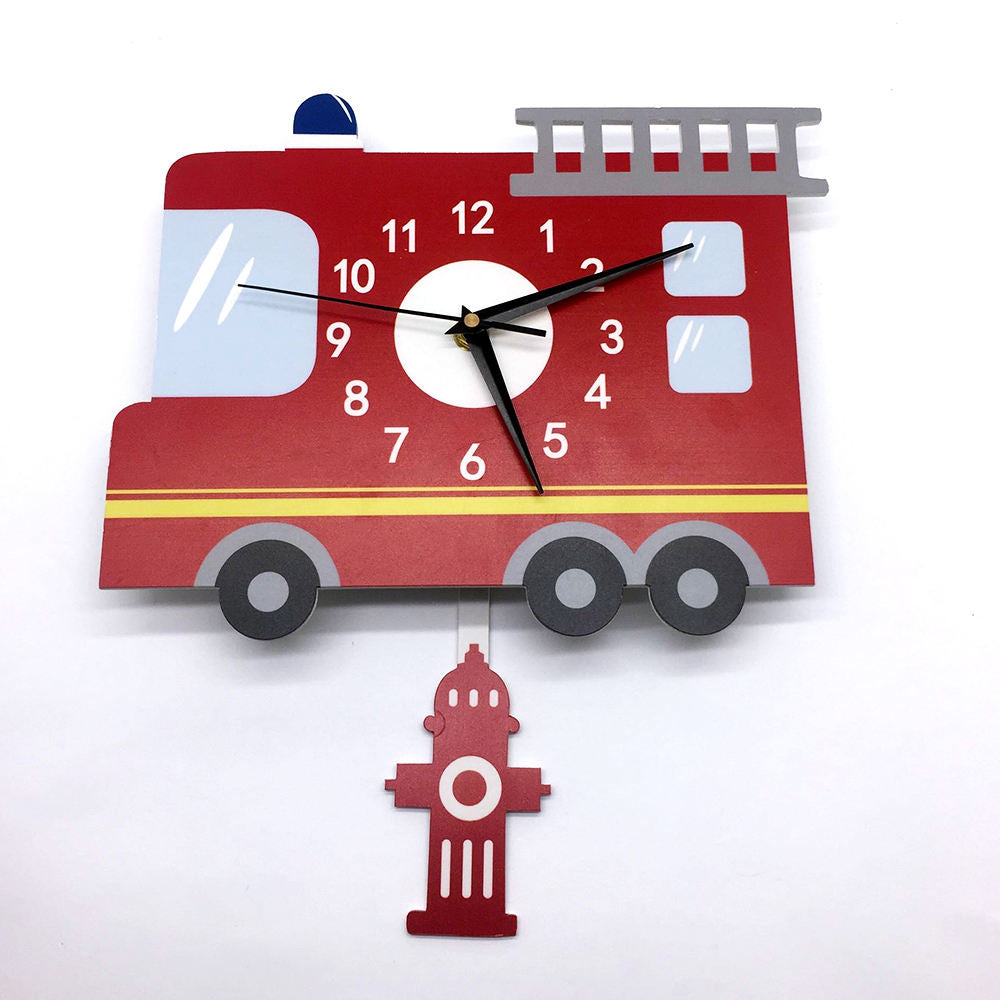 Firetruck Cartoon Analog Clock