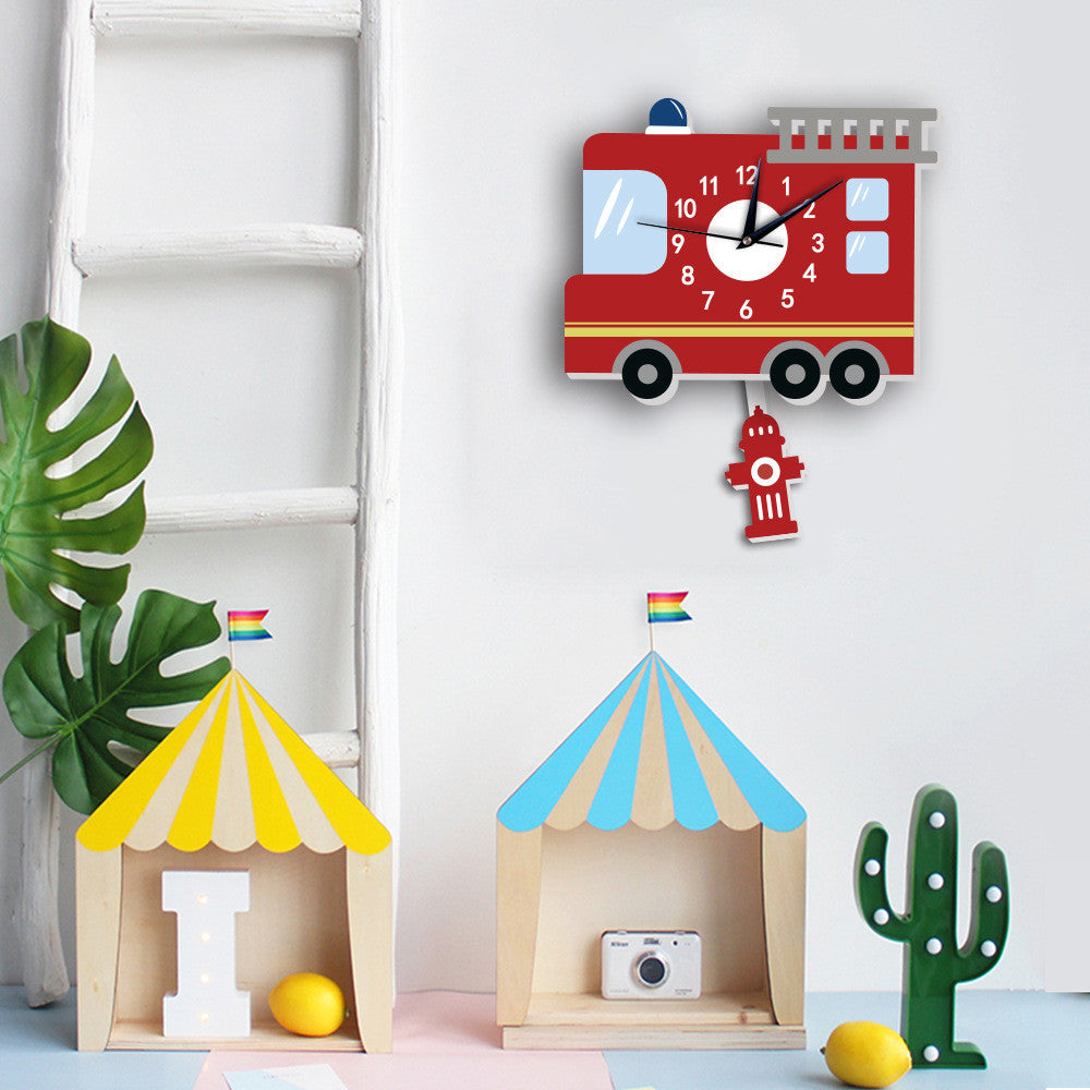 Firetruck Cartoon Analog Clock