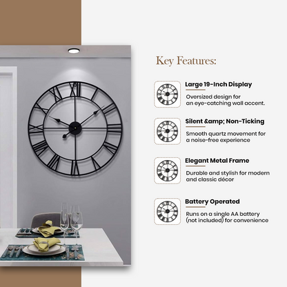 Large Silent Black or Gold Wall clock